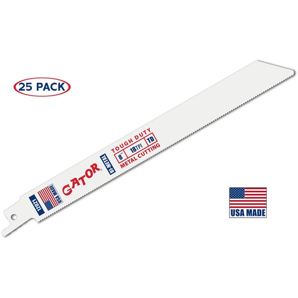 Gator Reciprocating Saw Blade, 8 in x 3/4 in x 18 TPI, Tough Duty Metal Cutting, 25PK 12021-25 - main